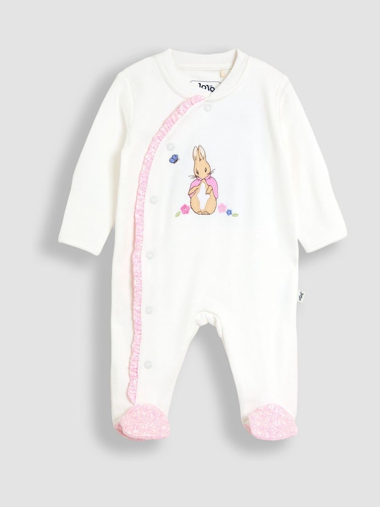 JoJo Maman Bébé Cream Embroidered Frill Sleepsuit - Image 1 of 3