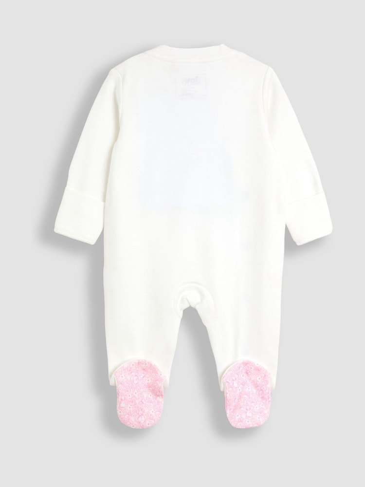 JoJo Maman Bébé Cream Embroidered Frill Sleepsuit - Image 2 of 3