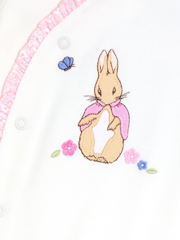 JoJo Maman Bébé Cream Embroidered Frill Sleepsuit - Image 3 of 3