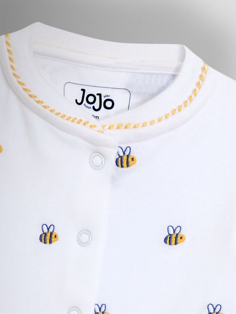 JoJo Maman Bébé White Bee Footed Embroidered Sleepsuit - Image 4 of 4