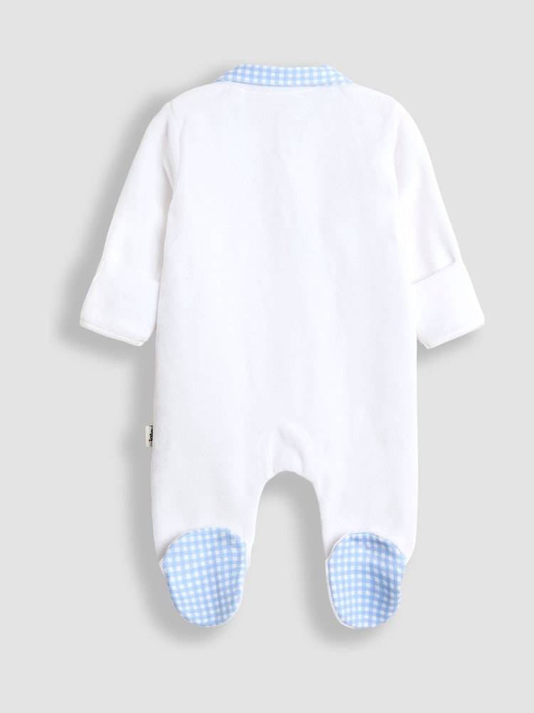 JoJo Maman Bébé White Tractor Velour Appliqué Footed All-In-One - Image 2 of 5 JoJo Maman Bébé White Tractor Velour Appliqué Footed All-In-One - Image 2 of 5