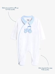 JoJo Maman Bébé White Tractor Velour Appliqué Footed All-In-One - Image 3 of 5