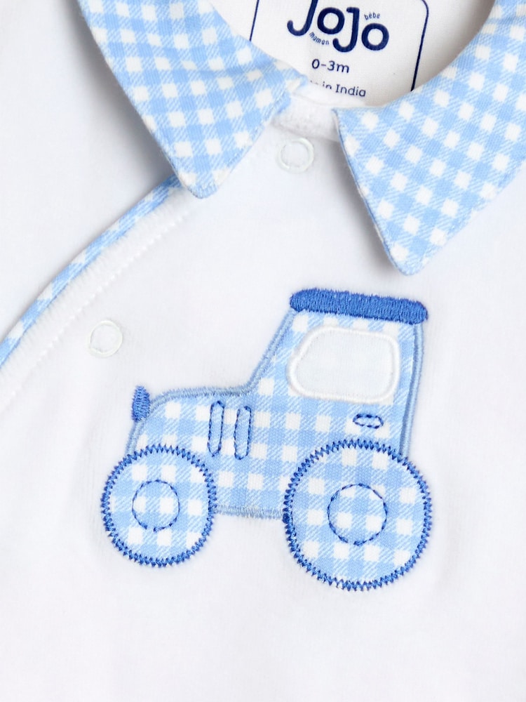 JoJo Maman Bébé White Tractor Velour Appliqué Footed All-In-One - Image 5 of 5 JoJo Maman Bébé White Tractor Velour Appliqué Footed All-In-One - Image 5 of 5