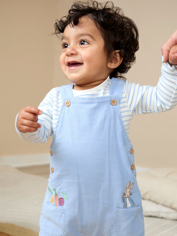JoJo Maman Bébé Blue Peter Rabbit Peter Rabbit™ Cord Dungarees Set - Image 1 of 3
