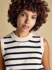 Crem & Bleumarin - Vestă tricotată Joules Holly cu guler rotund - Imaginea 3 din 6