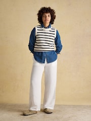 Crem & Bleumarin - Vestă tricotată Joules Holly cu guler rotund - Imaginea 4 din 6