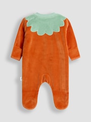 JoJo Maman Bébé Orange Pumpkin Velour All-In-One & Hat Set - Image 8 of 9