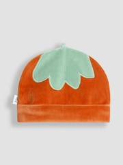JoJo Maman Bébé Orange Pumpkin Velour All-In-One & Hat Set - Image 9 of 9