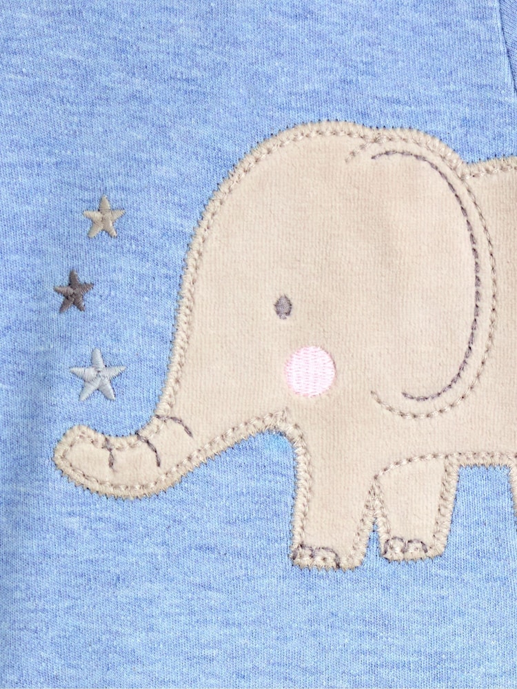 JoJo Maman Bébé Blue Elephant 100% Cotton Footed Appliqué Sleepsuit - Image 3 of 3 JoJo Maman Bébé Blue Elephant 100% Cotton Footed Appliqué Sleepsuit - Image 3 of 3