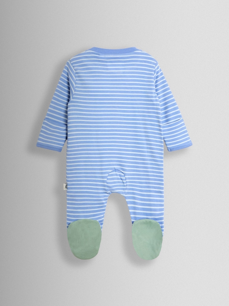 Blue Striped Dragon - JoJo Maman Bébé 100% Cotton Footed Stripe Appliqué Sleepsuit - Image 2 of 3