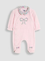 JoJo Maman Bébé Pink Bow Ditsy Floral Velour All-In-One - Image 1 of 5