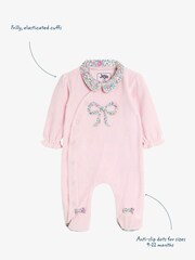 JoJo Maman Bébé Pink Bow Ditsy Floral Velour All-In-One - Image 3 of 5