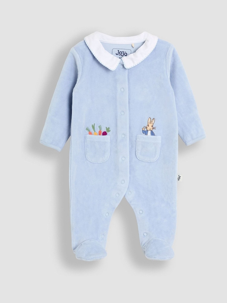 JoJo Maman Bébé Blue Peter Rabbit Velour Footed All-In-One - Image 1 of 4