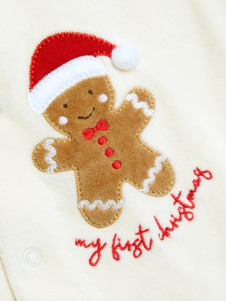 JoJo Maman Bébé Ecru My First Christmas Gingerbread Velour All-In-One - Image 5 of 5