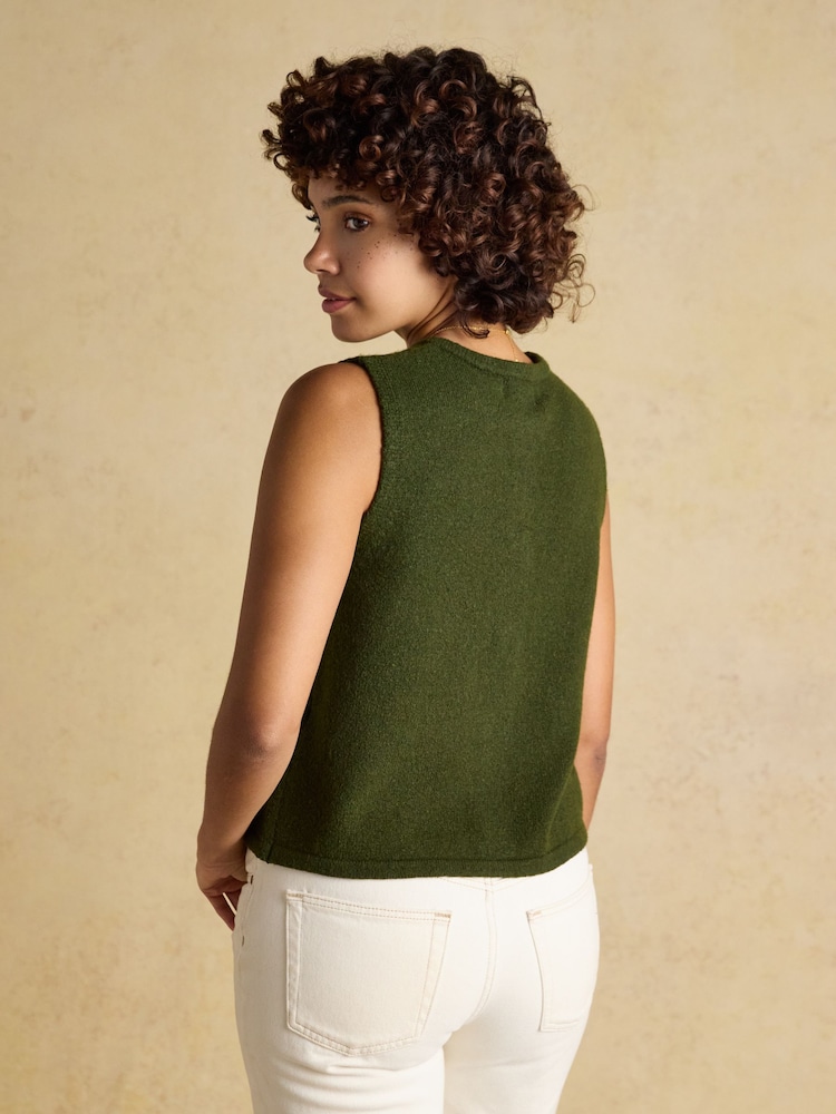 Joules Holly Khaki Green Button Through Knitted Vest - Image 2 of 8