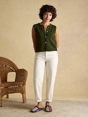 Joules Holly Khaki Green Button Through Knitted Vest - Image 3 of 8