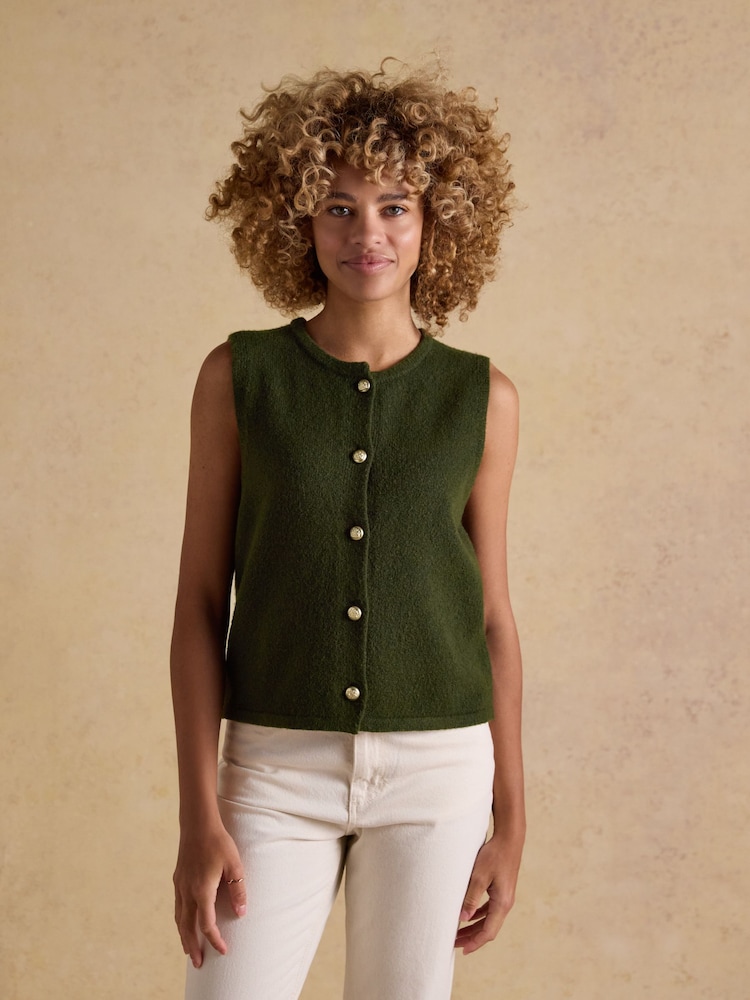 Khaki Vihreä - Joules Holly Napitettava Knitted Vest - Kuva 7 / 7