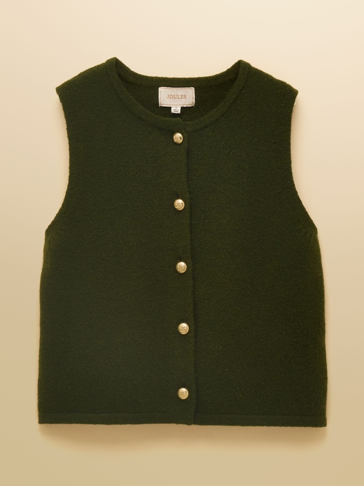Joules Holly Khaki Green Button Through Knitted Vest - Image 8 of 8