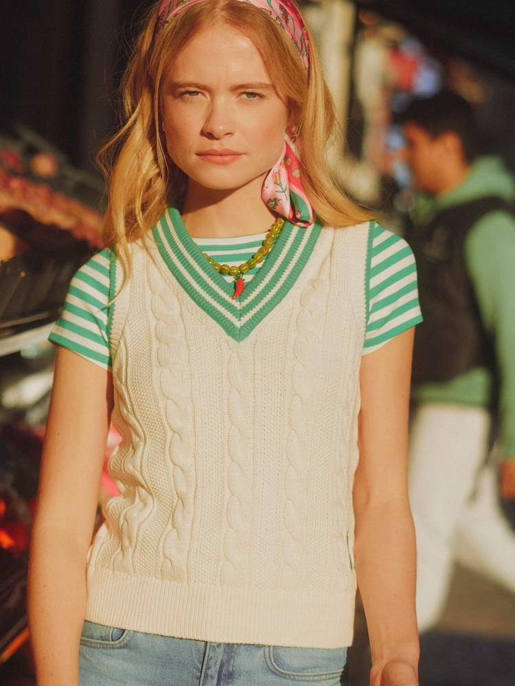Joules Cream Cotton Cable Knit Cricket Vest - Image 1 of 4