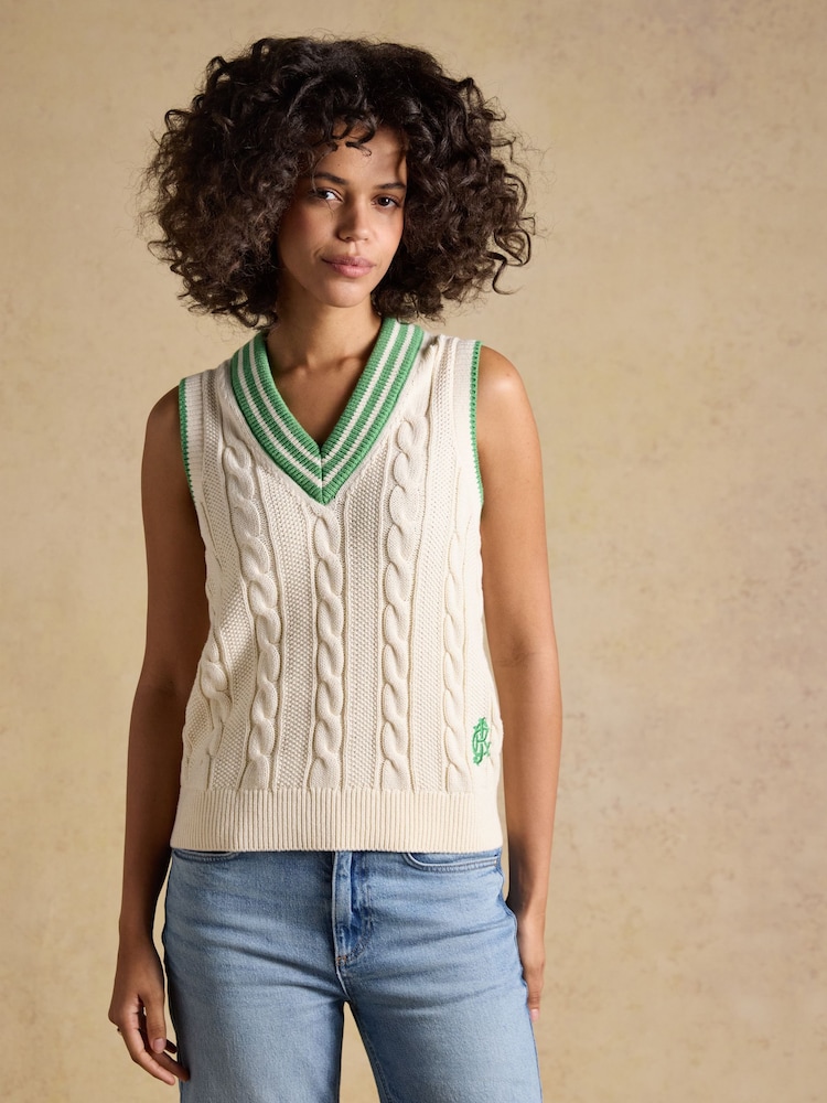 Joules Cream Cotton Cable Knit Cricket Vest - Image 4 of 4