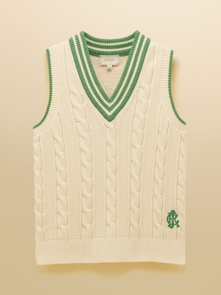 Joules Cream Cotton Cable Knit Cricket Vest - Image 8 of 8