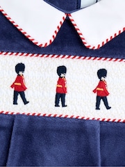JoJo Maman Bébé Navy Soldier Smocked Velour Footed All-In-One - Image 3 of 3