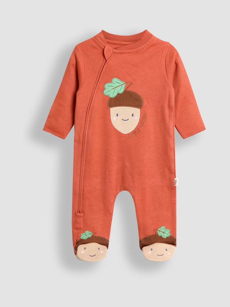 JoJo Maman Bébé Orange Acorn Character Appliqué Footed Sleepsuit - Image 1 of 5 JoJo Maman Bébé Orange Acorn Character Appliqué Footed Sleepsuit - Image 1 of 5