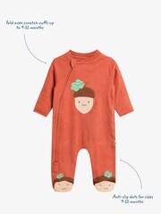 JoJo Maman Bébé Orange Acorn Character Appliqué Footed Sleepsuit - Image 3 of 5