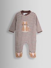 Brown Striped Cheetah - JoJo Maman Bébé 100% Cotton Footed Stripe Appliqué Sleepsuit - Image 1 of 3
