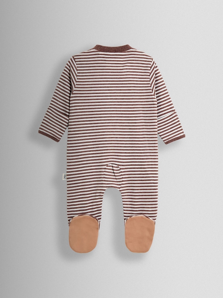 Brown Striped Cheetah - JoJo Maman Bébé 100% Cotton Footed Stripe Appliqué Sleepsuit - Image 2 of 3