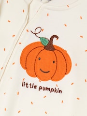 JoJo Maman Bébé Cream Pumpkin & Hat Applique Sleepsuit Set - Image 5 of 6