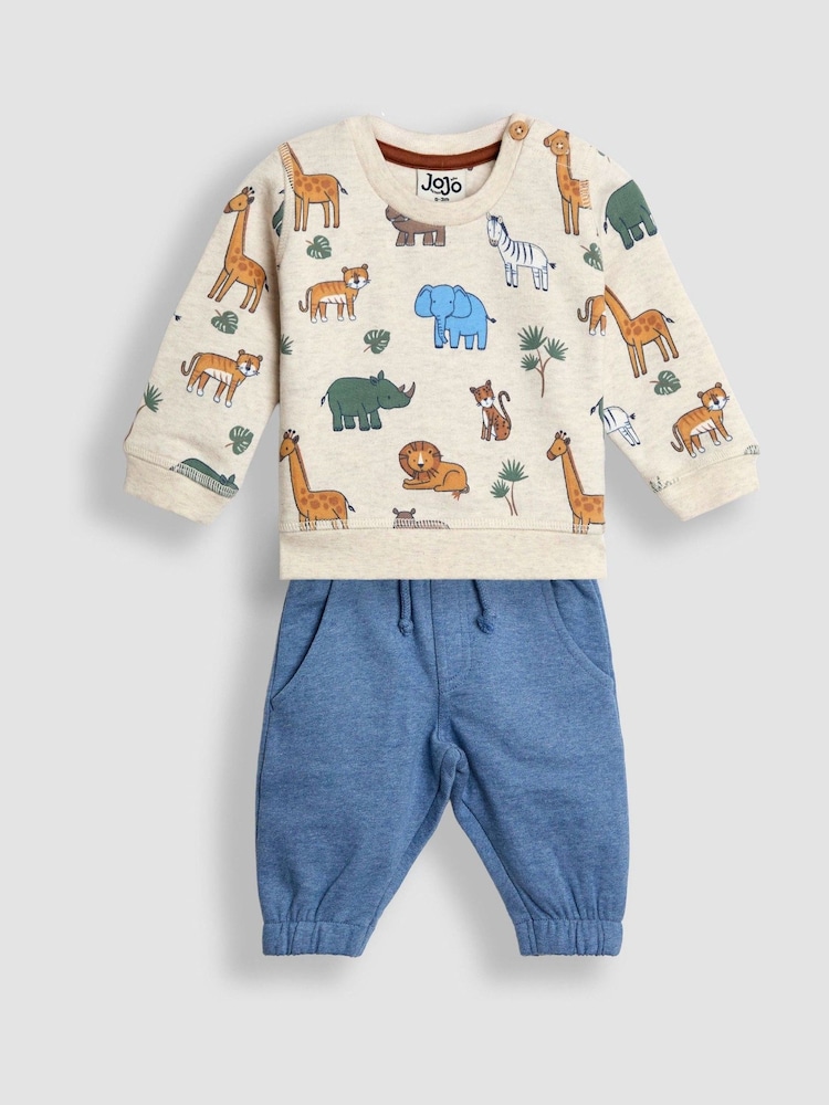 JoJo Maman Bébé Natural Safari 2-Piece Safari Sweatshirt & Joggers Set - Image 1 of 5