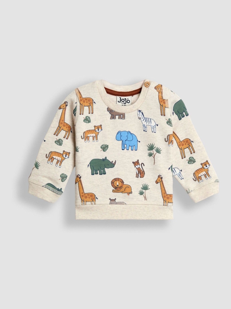 JoJo Maman Bébé Natural Safari 2-Piece Safari Sweatshirt & Joggers Set - Image 2 of 5