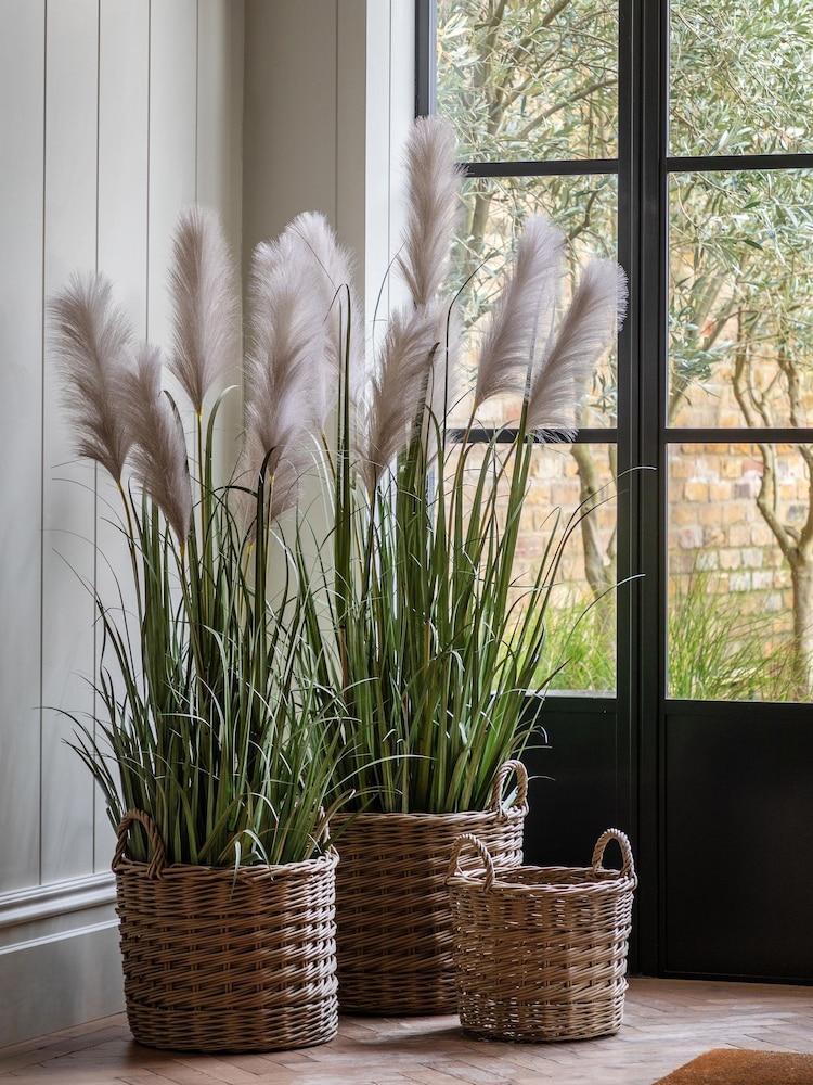 Gallery Home White Faux Potted Grass with Pampas Seed Heads 5 Pack Medium - Image 2 of 4