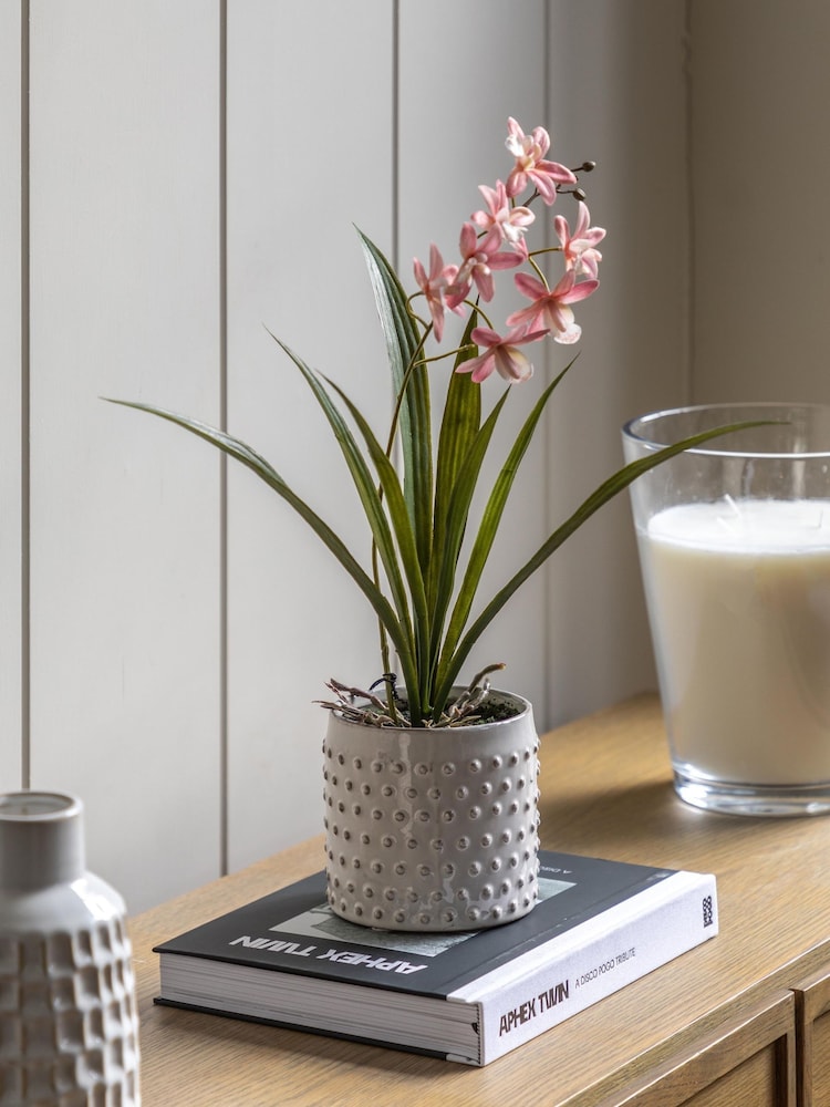 Gallery Home Pink Faux Orchid in Ceramic Dot Pot - Image 1 of 6