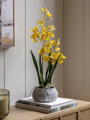 Gallery Home Yellow Faux Orchid in Low Ceramic Pot - Image 1 of 6