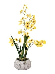 Gallery Home Yellow Faux Orchid in Low Ceramic Pot - Image 4 of 6