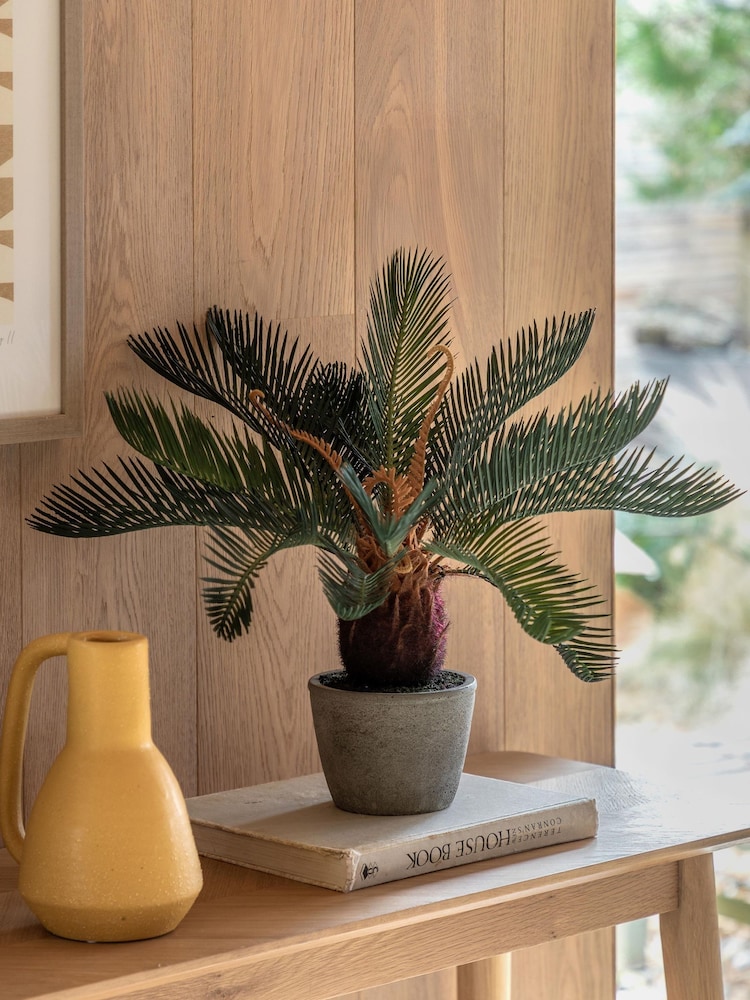 Gallery Home Natural Faux Wide Palm in Concrete Pot - Image 1 of 4