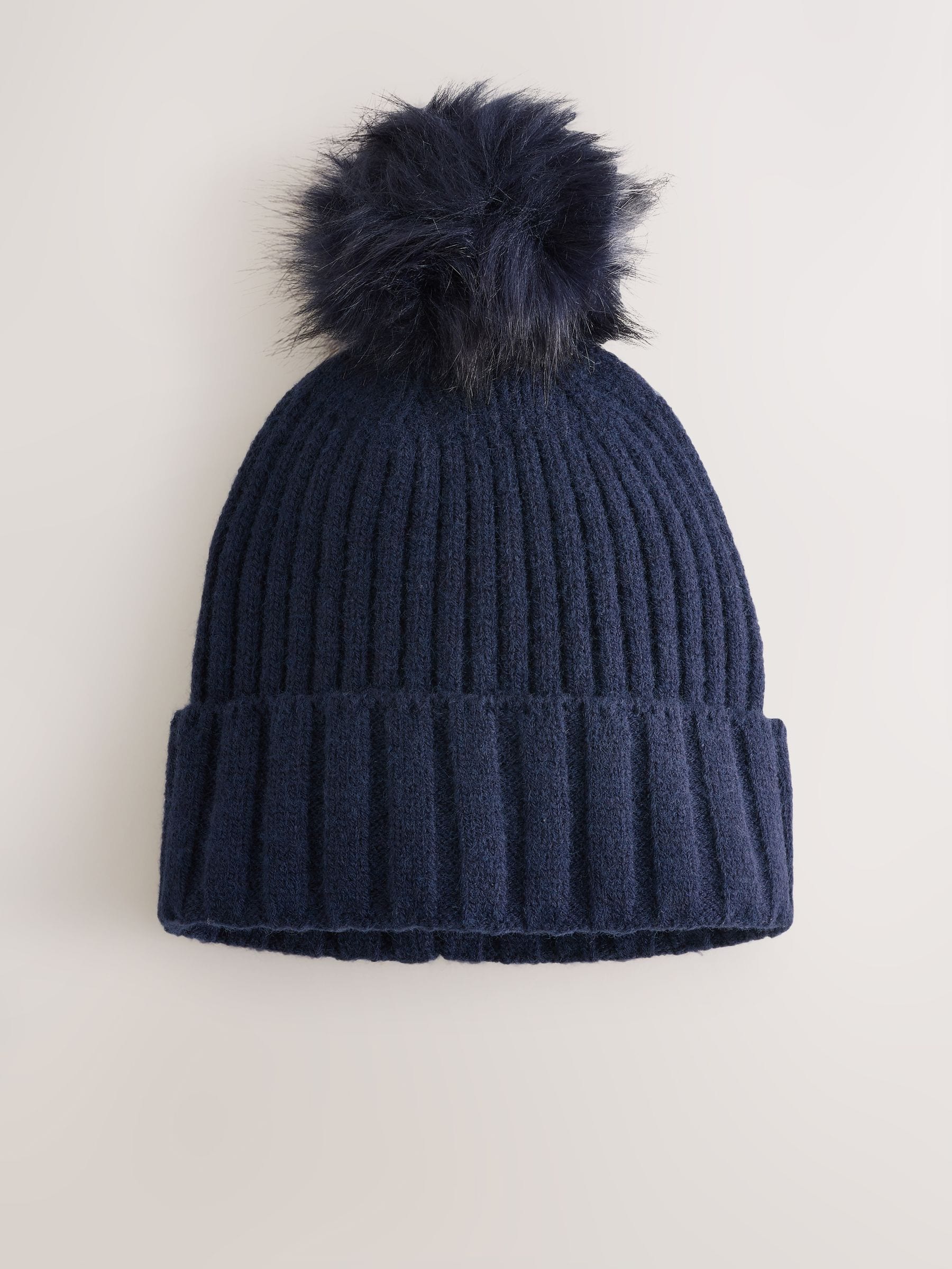 Buy Navy Rib Knit Pom Hat from Next Jordan