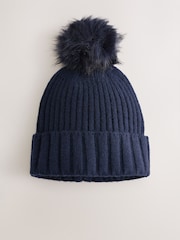 Navy Rib Knit Pom Hat - Image 1 of 3