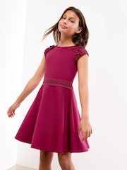Lipsy Burgundy Red Scuba 3D Lace Occasion Dress (5-16yrs) - Image 3 of 5