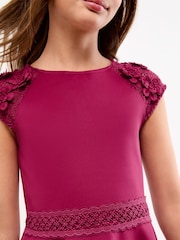 Lipsy Burgundy Red Scuba 3D Lace Occasion Dress (5-16yrs) - Image 5 of 5