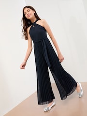 Lipsy Navy Blue Twist Halter Occasion Jumpsuit (5-16yrs) - Image 1 of 4