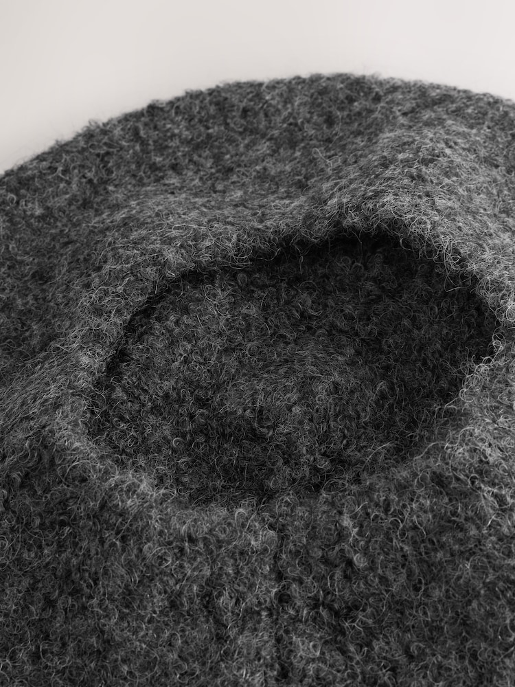Charcoal Grey Knitted Boucle Beret Hat - Image 2 of 3