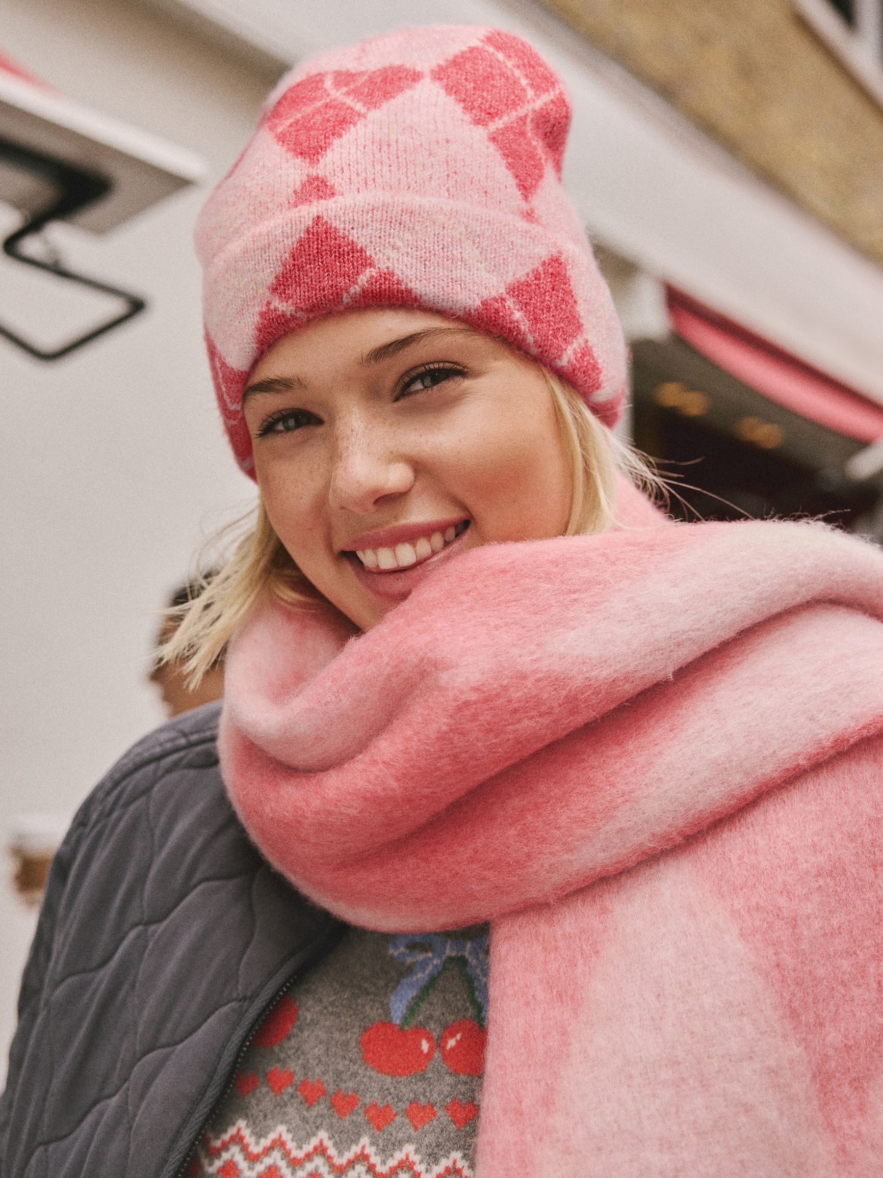 Buy Red/Pink Argyle Knitted Beanie from Next France