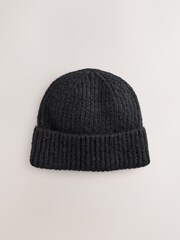 Black Ribbed Beanie Containing Wool Hat - Image 1 of 3