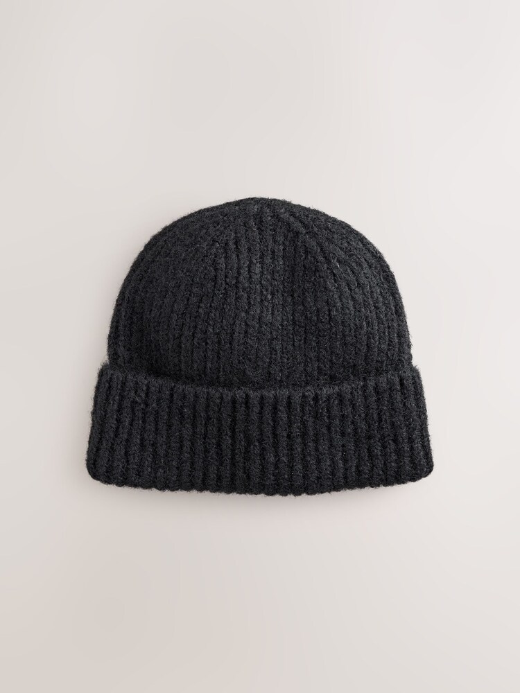 Black Ribbed Beanie Containing Wool Hat - Image 1 of 3