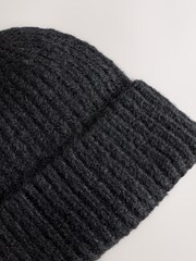 Black Ribbed Beanie Containing Wool Hat - Image 3 of 3