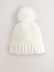 Ecru Rib Knit Pom Hat - Image 1 of 3