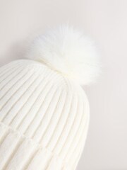 Ecru Rib Knit Pom Hat - Image 2 of 3